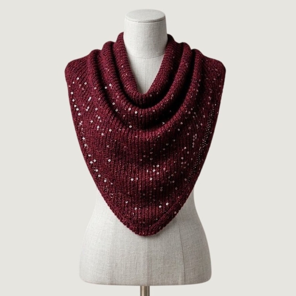 Haute Hippie Fall Burgundy Sequin Cowl Neck Infinity Scarf Wrap OS